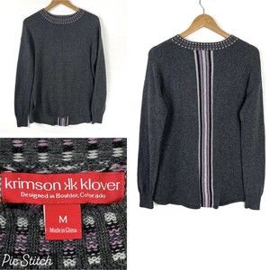 Krimson Klover M Merino Wool Blend Sweater Gray White Purple Striped Back